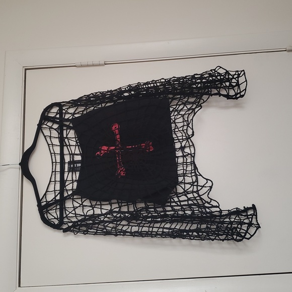 Hot Topic Tops - Hot Topic Black and Red Mesh Crop Top